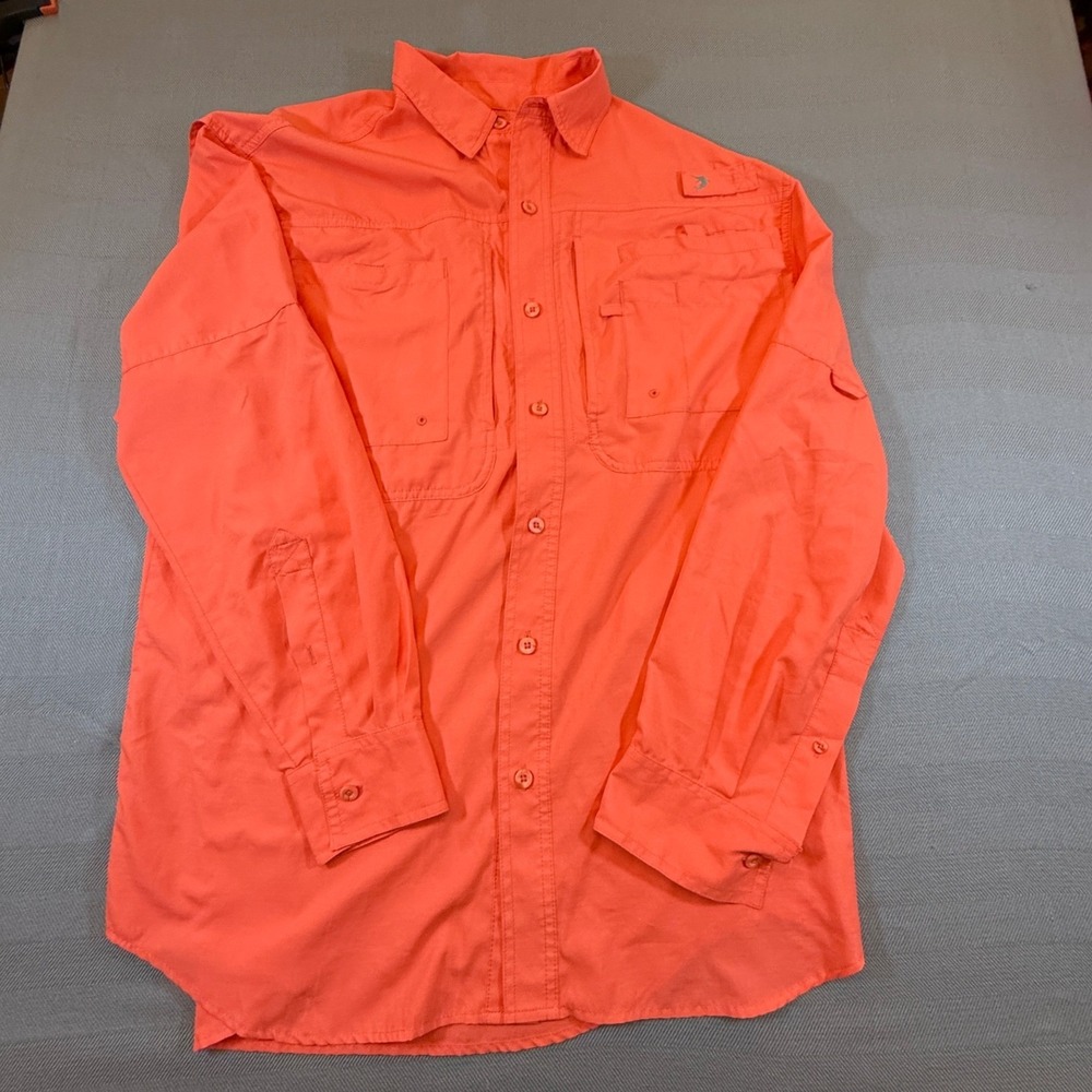 Reel Legends Mens Fishing Shirt Orange Long Sleeve Ventilated Size Medium 2432